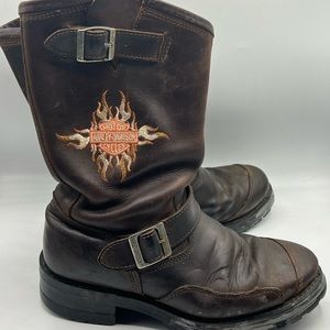 Women’s Distressed Harley Davidson Leather Mid Calf Boots Buckle Motorcycle Sz 6